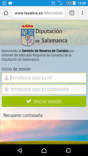 Login: pantalla de acceso al Servicio