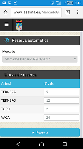 Pantalla principal del Servicio de Reservas