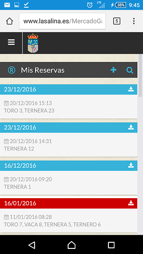 Pantalla del apartado 'Mis Reservas'