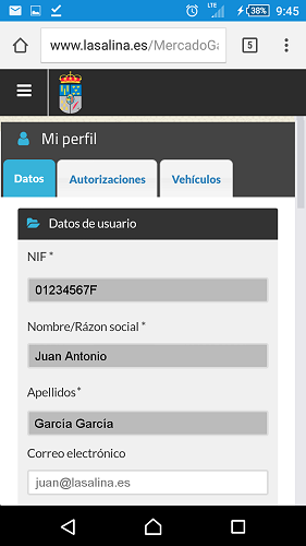 Pantalla del apartado 'Mi Perfil'