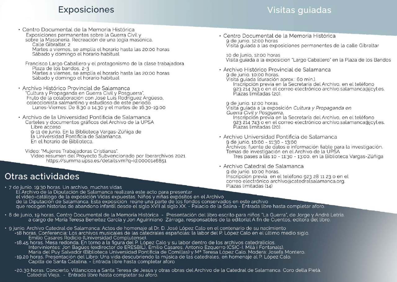 Programación de actividades en la Semana de los Archivos 2022 - 2