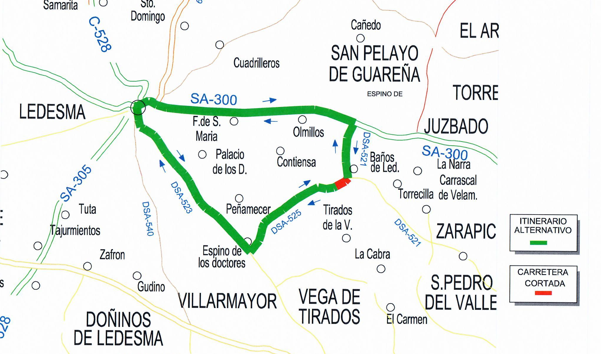 Plano corte carretera DSA-525 de Baños de Ledesma a Espino de los Doctores