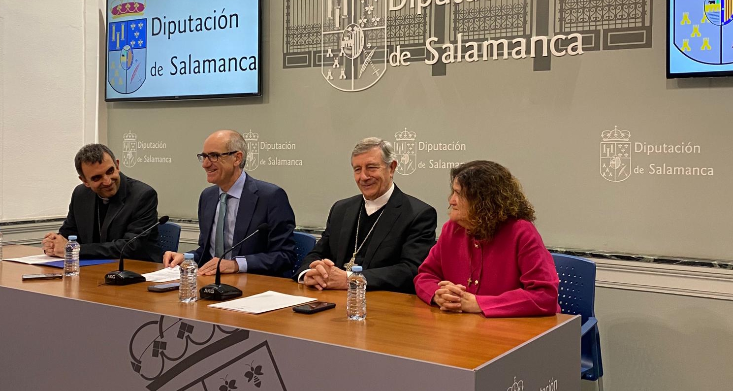 Javier Iglesias y Nieves García junto a los obispos de Salamanca y Ciudad Rodrigo