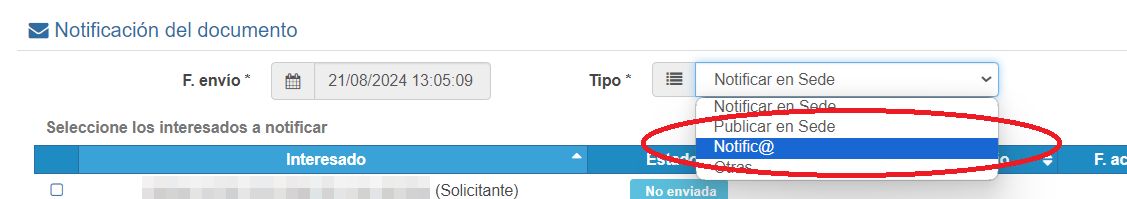 Uso del m�todo Notific@ en el gestor de expedientes MOAD