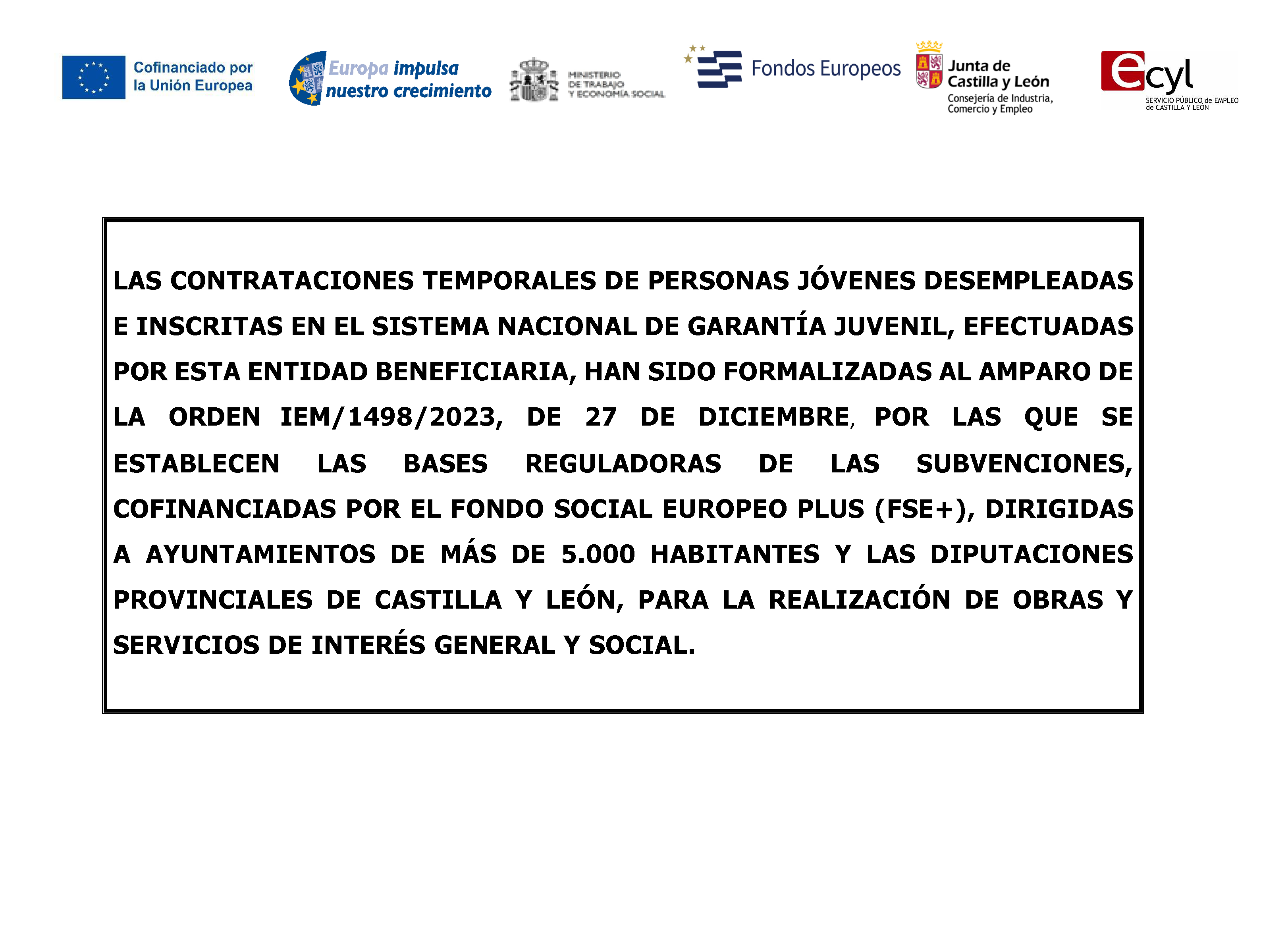 Cartel informativo sobre contrataciones JOVEL en la Diputación Provincial de Salamanca en el ejercicio 2024